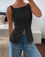 Sleeveless Textured Button-Front Peplum Top