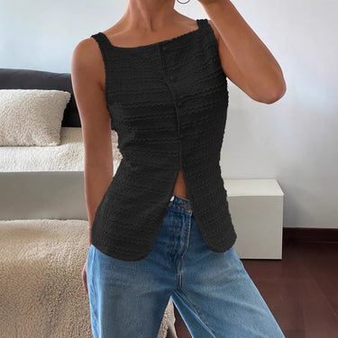 Sleeveless Textured Button-Front Peplum Top