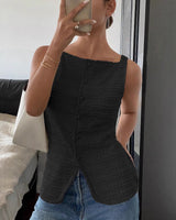 Sleeveless Textured Button-Front Peplum Top