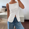 Sleeveless Textured Button-Front Peplum Top