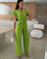 Sleeveless V-Neck Jumpsuit with Belt and Wide-Leg Design
