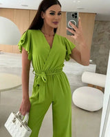 Sleeveless V-Neck Jumpsuit with Belt and Wide-Leg Design