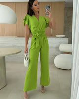 Sleeveless V-Neck Jumpsuit with Belt and Wide-Leg Design