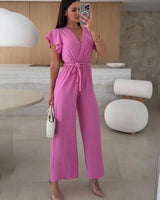 Sleeveless V-Neck Jumpsuit with Belt and Wide-Leg Design