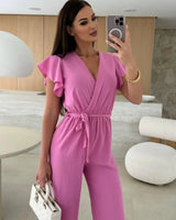 Sleeveless V-Neck Jumpsuit with Belt and Wide-Leg Design