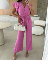 Sleeveless V-Neck Jumpsuit with Belt and Wide-Leg Design