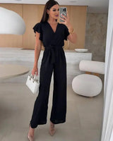 Sleeveless V-Neck Jumpsuit with Belt and Wide-Leg Design