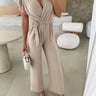 Sleeveless V-Neck Jumpsuit with Belt and Wide-Leg Design
