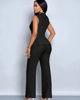 Sleeveless V-Neck Peplum Top and Flared Pants Set