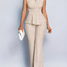 Sleeveless V-Neck Peplum Top and Flared Pants Set