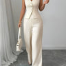 Sleeveless V-Neck Waistcoat and Wide-Leg Trousers Set