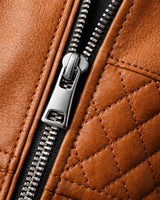 Slim Men's Leather Biker Jacket With Ribbed Collar and Zip Pockets