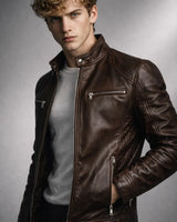 Side view showing the contoured back seams and structured shoulders