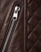 Slim Men's Leather Biker Jacket With Stand Collar and Zip Pockets