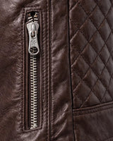 Slim Men's Leather Biker Jacket With Stand Collar and Zip Pockets