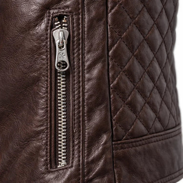 Slim Men's Leather Biker Jacket With Stand Collar and Zip Pockets