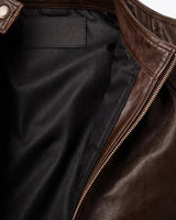 Slim Men's Leather Biker Jacket With Stand Collar and Zip Pockets