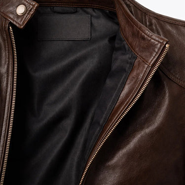 Slim Men's Leather Biker Jacket With Stand Collar and Zip Pockets