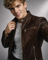 Back view of the cafe racer jacket showing seam detailing