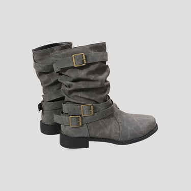 Slouch Ankle Boots with Buckle Straps