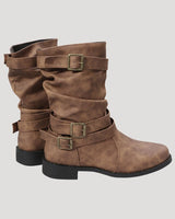 Slouch Ankle Boots with Buckle Straps
