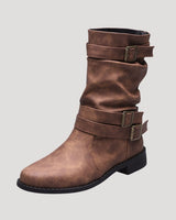 Slouch Ankle Boots with Buckle Straps