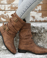 Slouch Ankle Boots with Buckle Straps