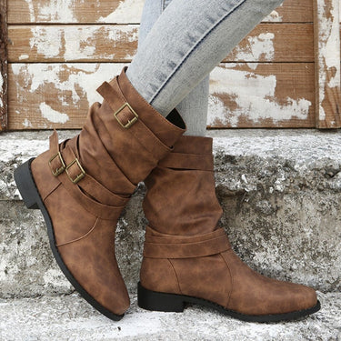 Slouch Ankle Boots with Buckle Straps