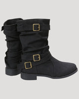 Slouch Ankle Boots with Buckle Straps