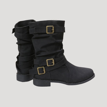Slouch Ankle Boots with Buckle Straps