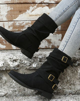 Slouch Ankle Boots with Buckle Straps