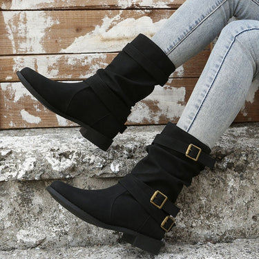 Slouch Ankle Boots with Buckle Straps