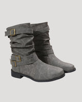 Slouch Ankle Boots with Buckle Straps