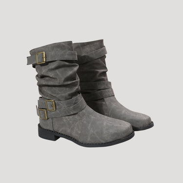 Slouch Ankle Boots with Buckle Straps