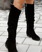 Slouch Knee High Boots with Block Heel