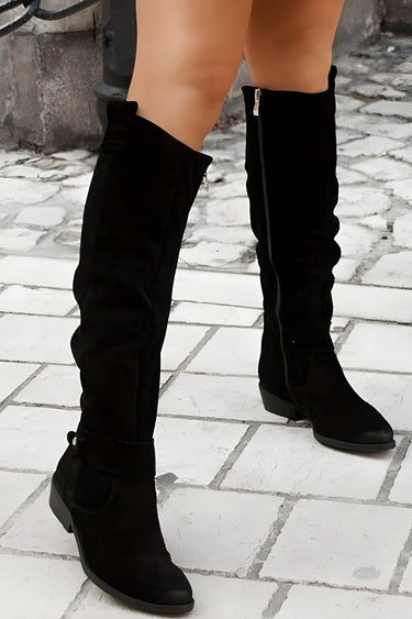Slouch Knee High Boots with Block Heel