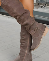 Slouch Knee High Boots with Block Heel