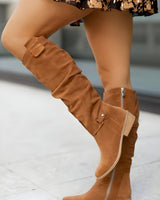 Slouch Knee High Boots with Block Heel