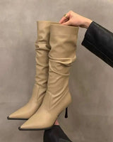 Slouch Knee-High Stiletto Boots with Pointed Toe