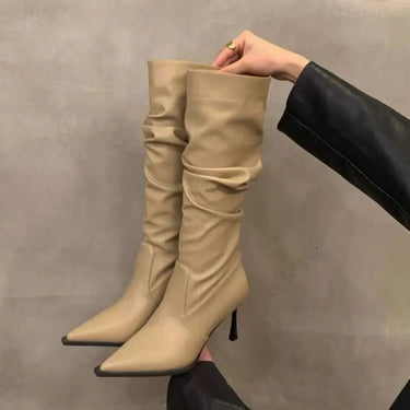 Slouch Knee-High Stiletto Boots with Pointed Toe