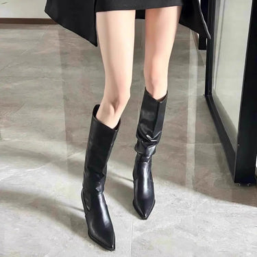 Slouch Knee-High Stiletto Boots with Pointed Toe