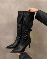 Slouch Knee-High Stiletto Boots with Pointed Toe