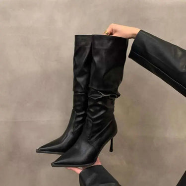 Slouch Knee-High Stiletto Boots with Pointed Toe