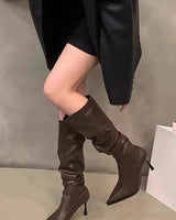 Slouch Knee-High Stiletto Boots with Pointed Toe