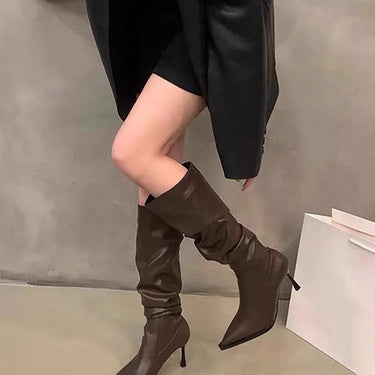 Slouch Knee-High Stiletto Boots with Pointed Toe