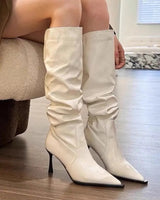 Slouch Knee-High Stiletto Boots with Pointed Toe