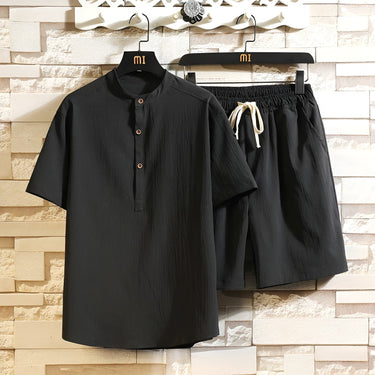Smart Men’s Henley T Shirt And Drawstring Shorts Set