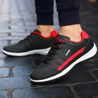 Smart Men’s Leather Sneakers With Lace Up And Contrast Side Panel