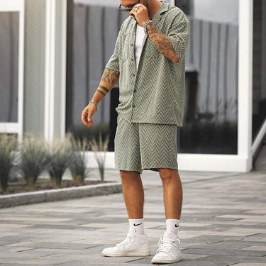 Smart Men’s Short Sleeve Shirt And Drawstring Shorts Set