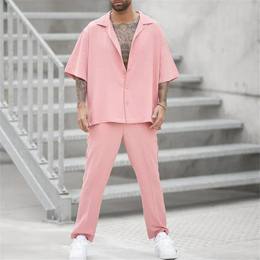 Smart Men’s Short Sleeve Shirt And Straight Leg Trousers Set